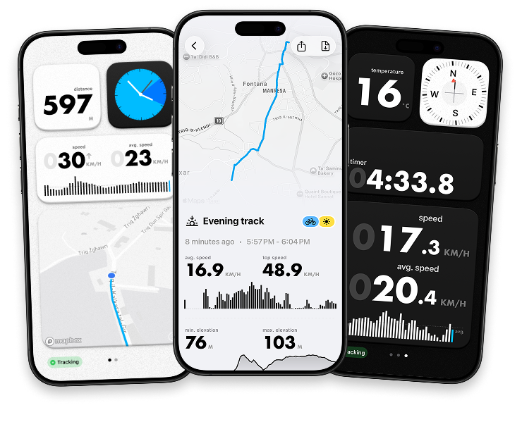 Treqer app shown on three iPhones